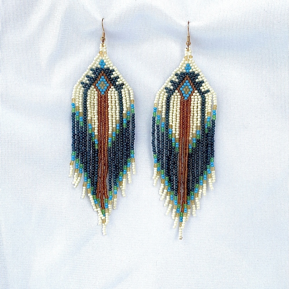Gypsy Boho Beaded Tassel Drop Earrings Southwestern Tribal